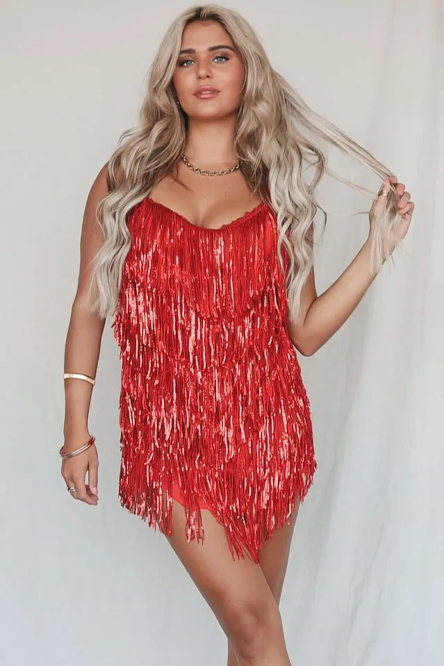 DEAL Shake It My Way Short Sequin Fringe Mini Dress