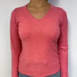 Deep Flamingo Pink Cashmere V-Neck Jumper Small