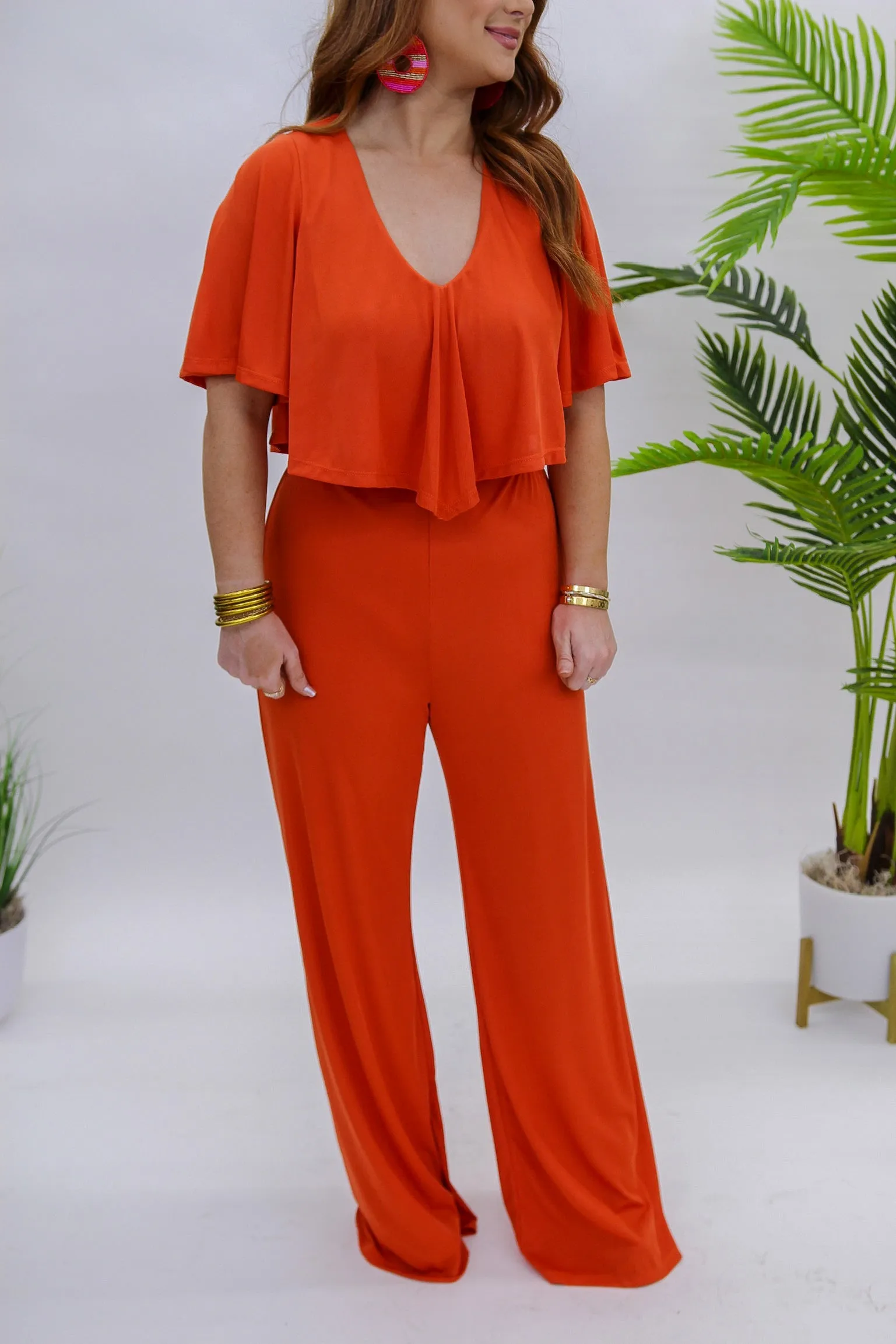 Draw You In Cut Out Jumpsuit- Rust