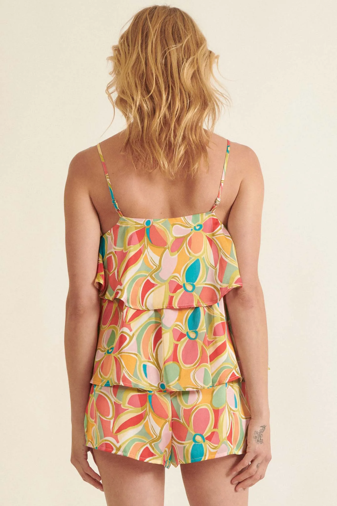 Dreaming in Color Tiered Floral Satin Romper