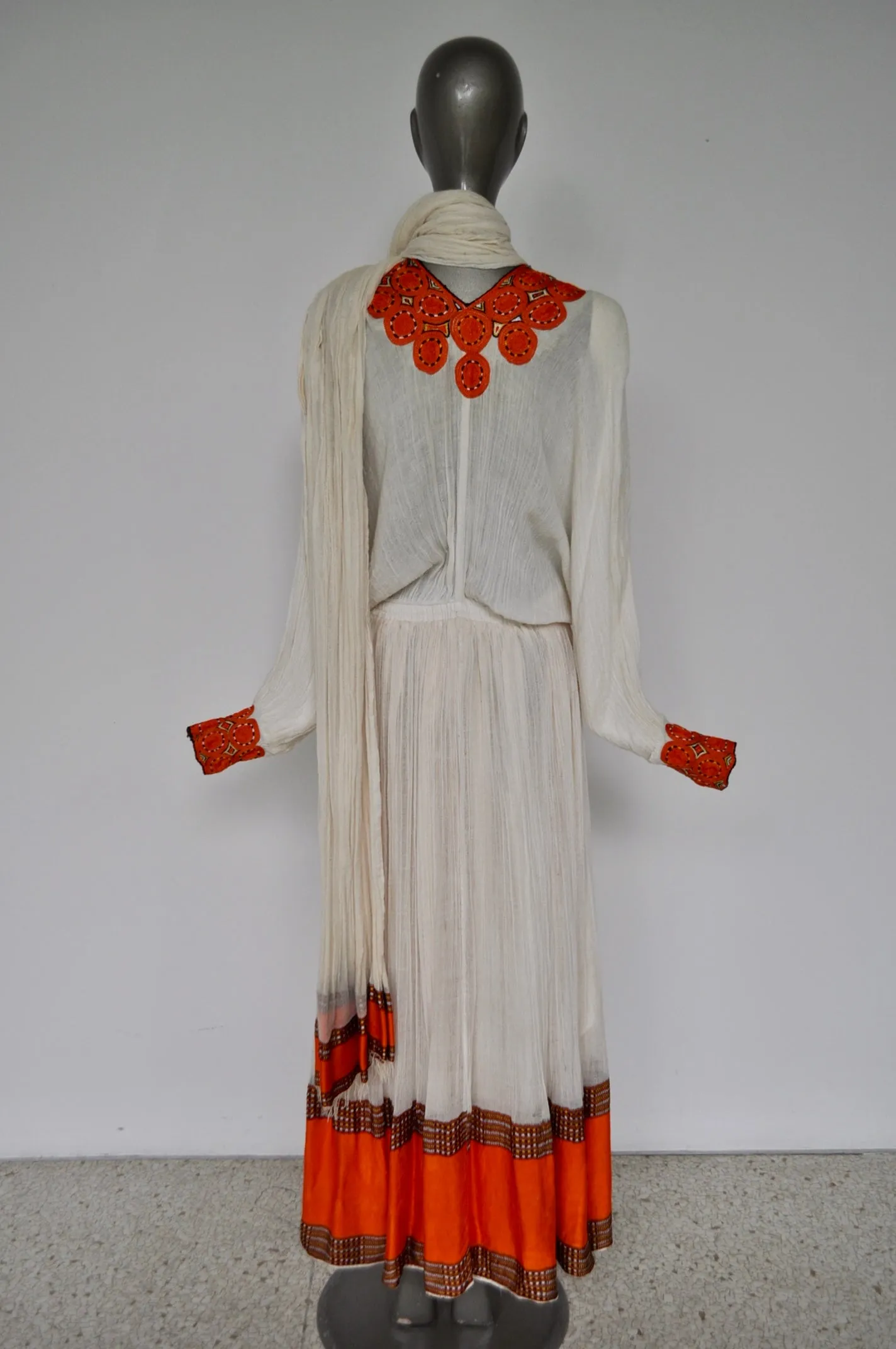 Ethiopian handmade kaftan with head wrap. 1970s