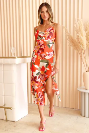 FAITH FLORAL FRONT SLIT SLIP DRESS