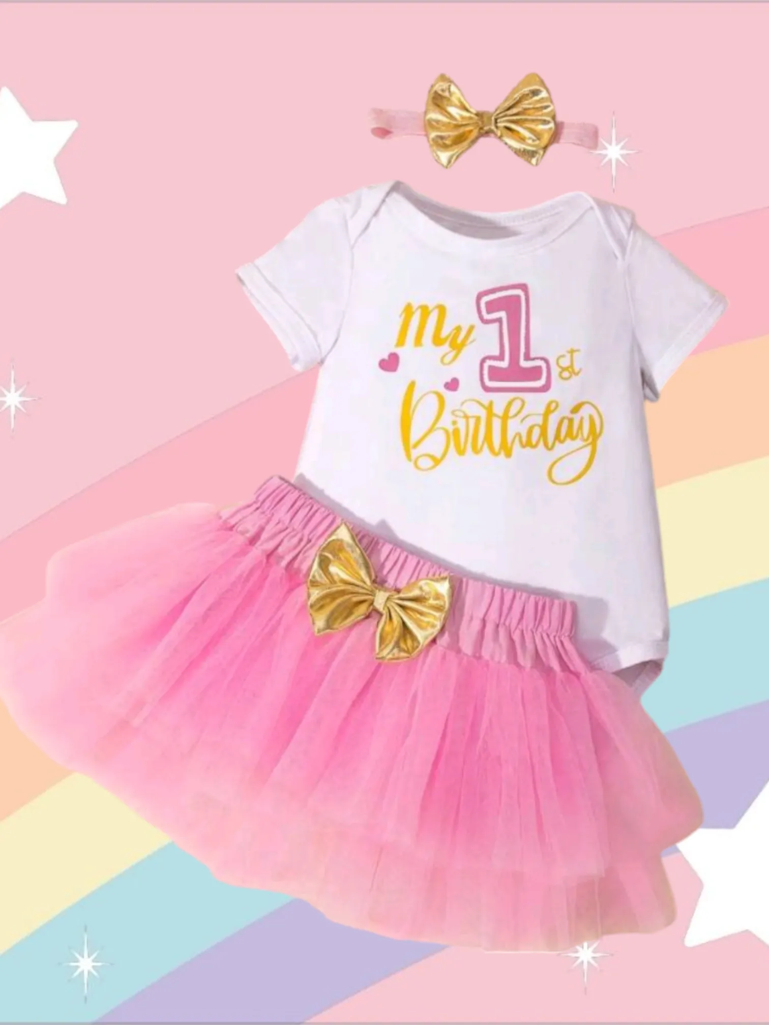 First Birthday Romper,  Tutu Dress and Headband #1000899