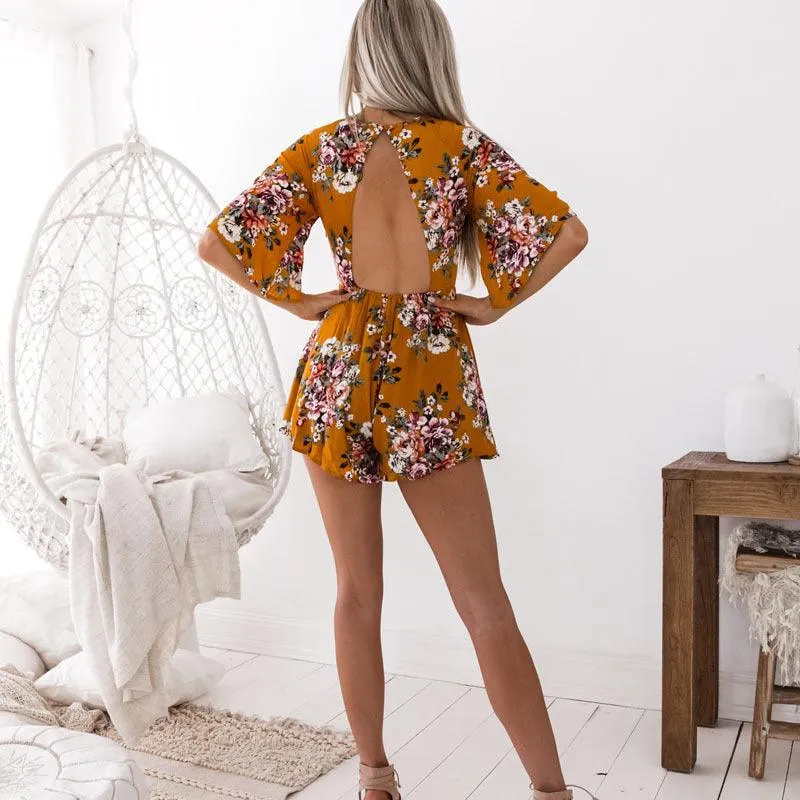 FLORAL FLARE SLEEVE ROMPER