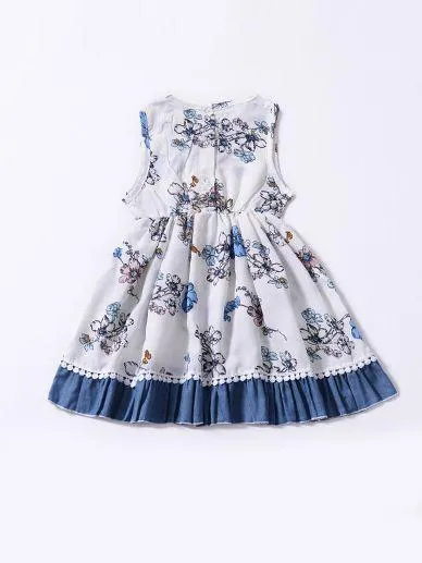 Floral Printed  Sleeveless One-piece Pleated Dress