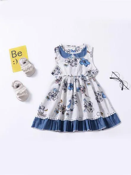 Floral Printed  Sleeveless One-piece Pleated Dress