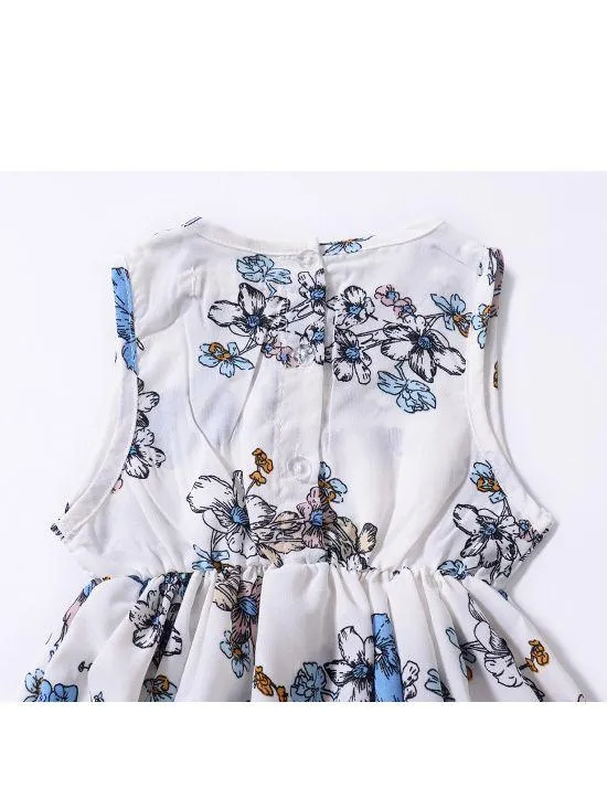 Floral Printed  Sleeveless One-piece Pleated Dress