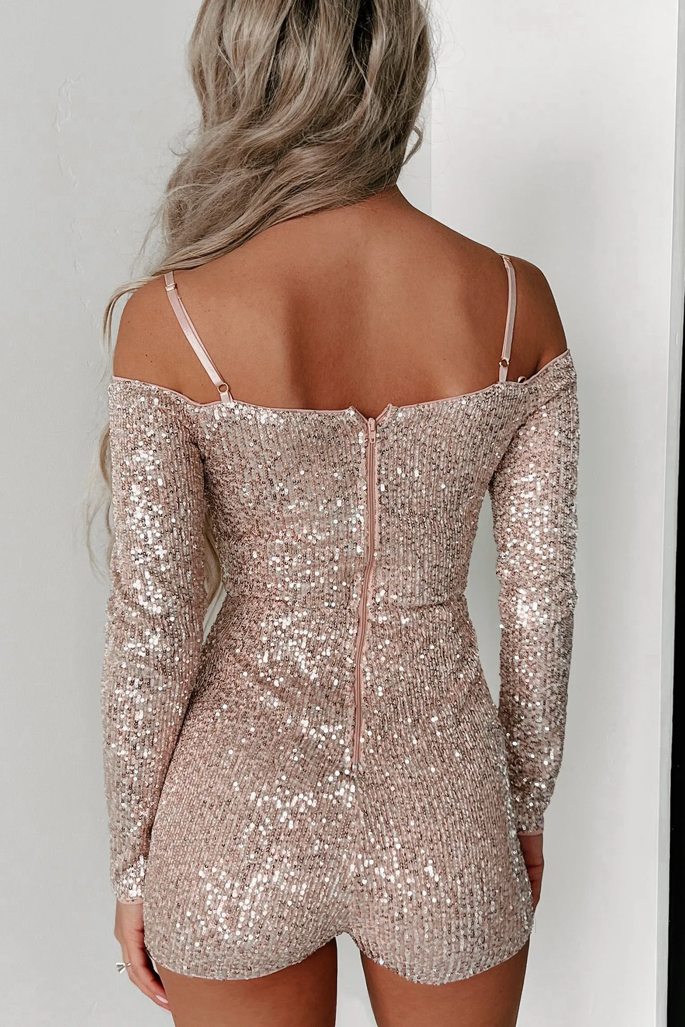 Forever Bold Sequin Cut-Out Romper (Rose Gold/Silver)