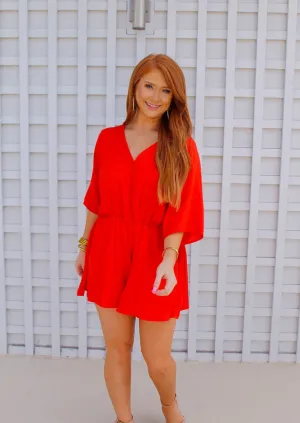 Frankie Kimono Sleeve Romper- Red