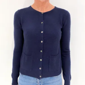 French Navy Cashmere Crew Neck Cardigan Small