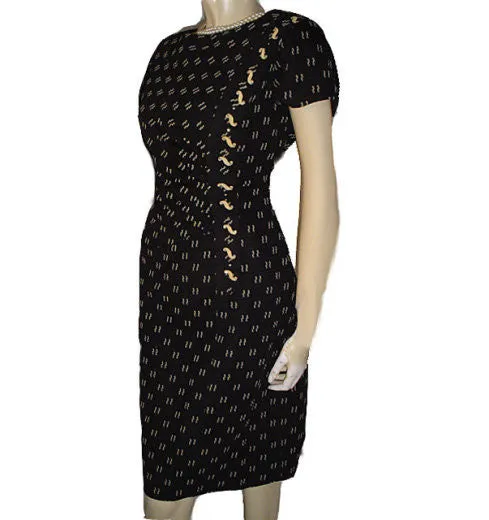 *FROM MY OWN PERSONAL COLLECTION - FABULOUS VINTAGE BLACK & BEIGE RUCHED RHINESTONE EVENING COCKTAIL DRESS WITH METAL ZIPPER