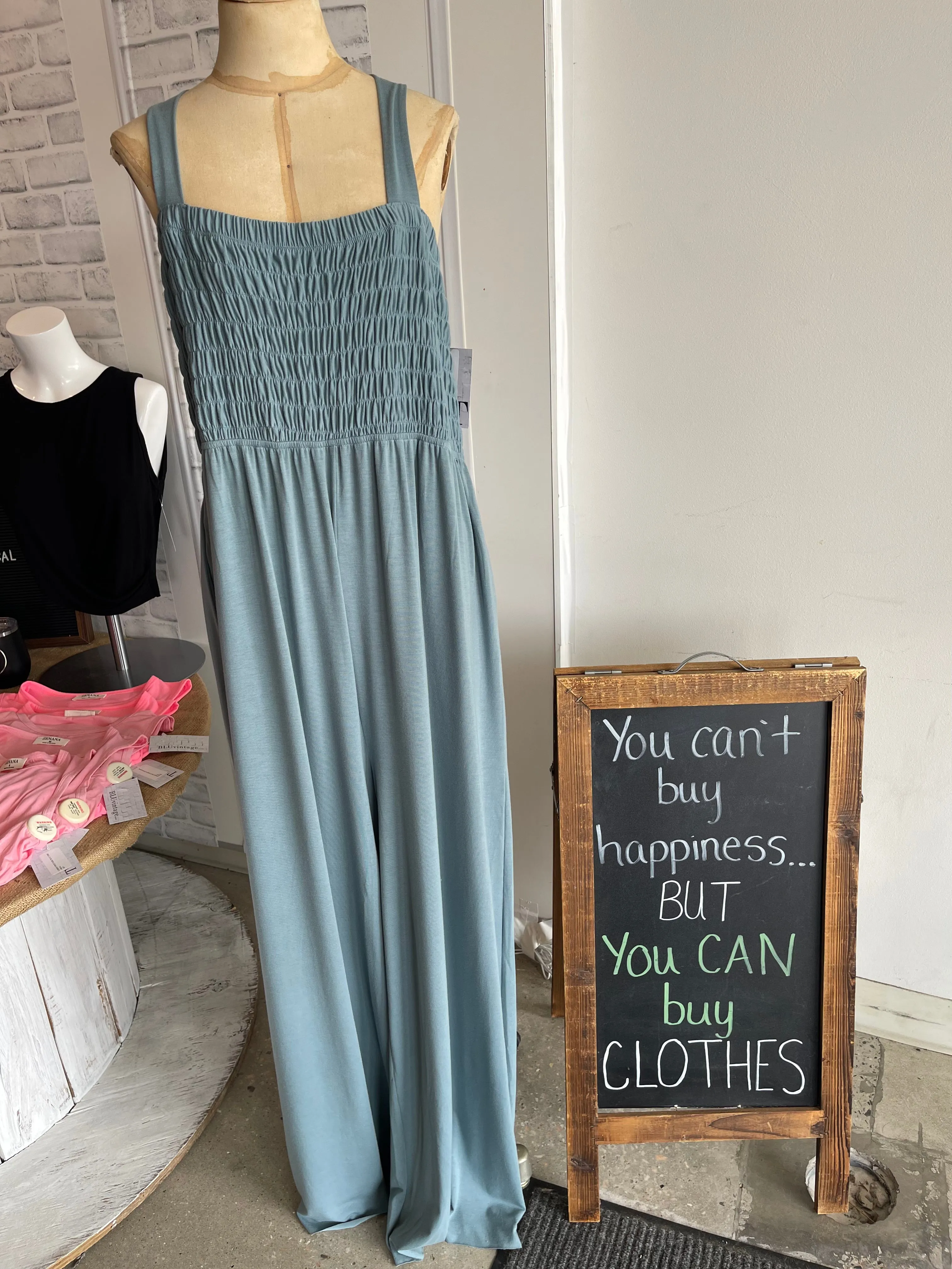 Gallery Smocked Maxi Romper in Stone