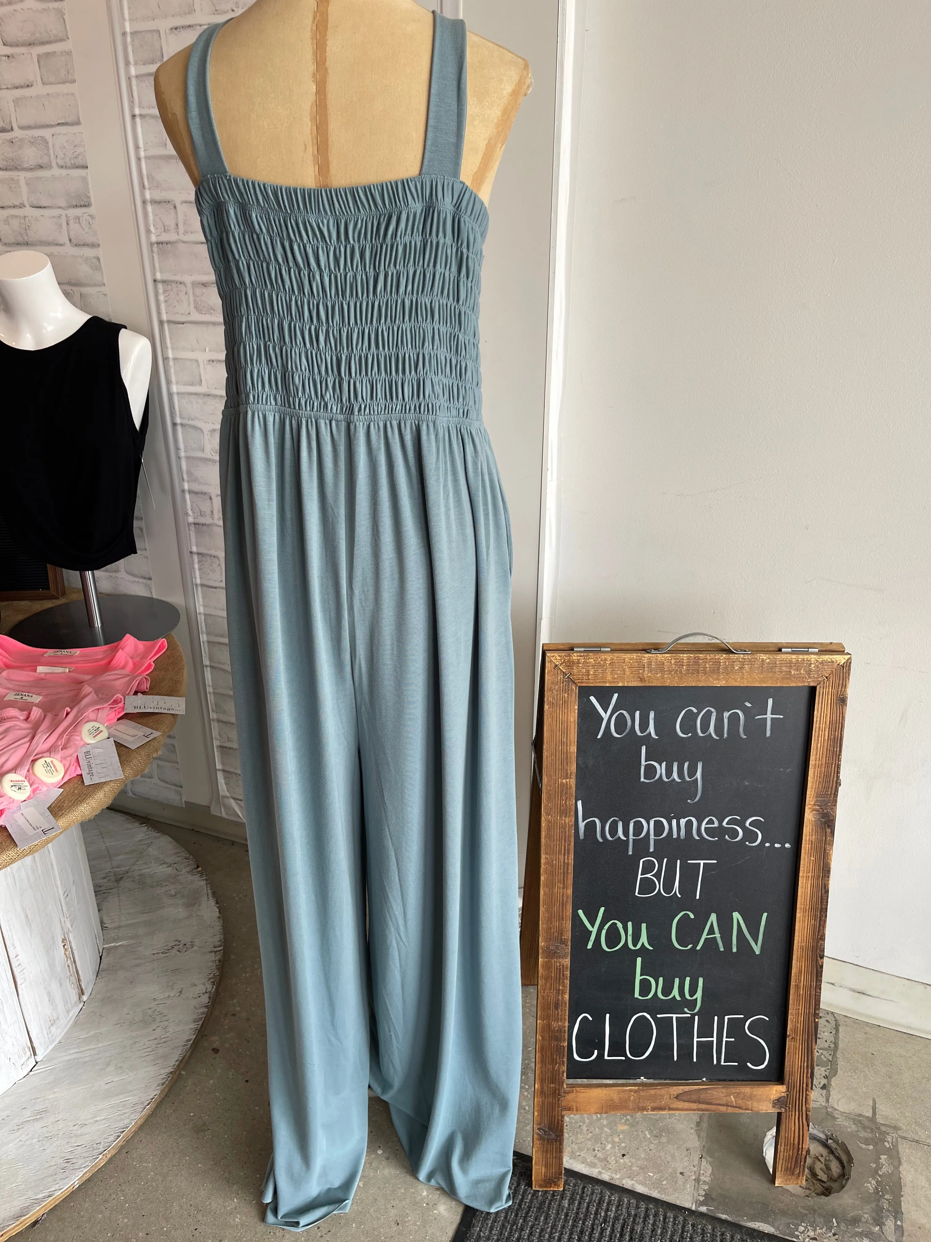 Gallery Smocked Maxi Romper in Stone