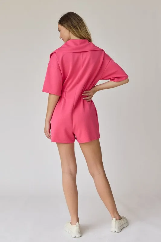 Genesis Front Zip-Up Romper Hot Pink