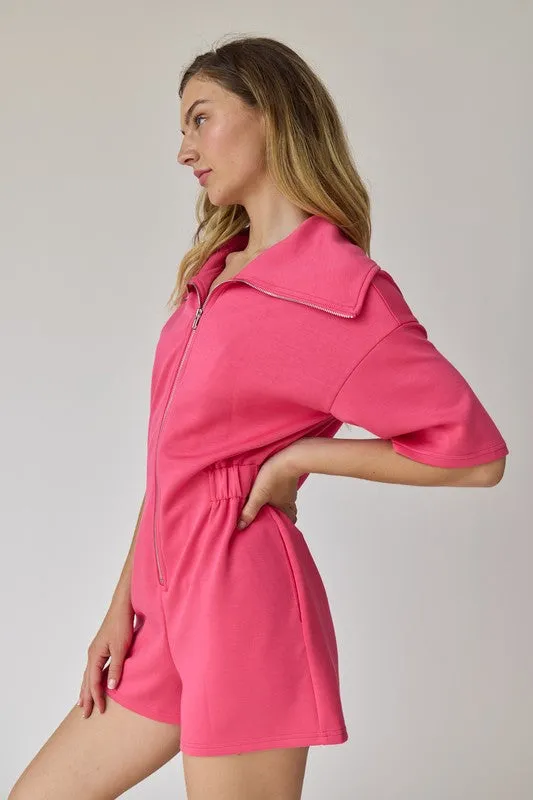 Genesis Front Zip-Up Romper Hot Pink