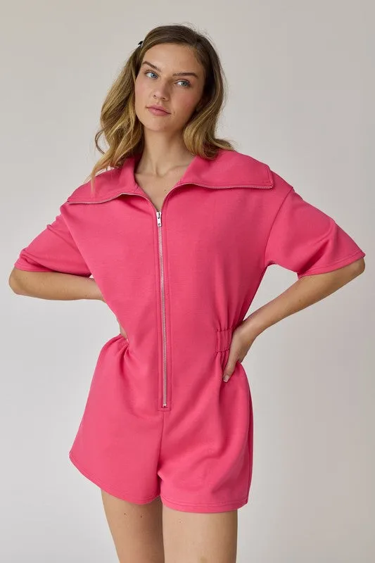 Genesis Front Zip-Up Romper Hot Pink