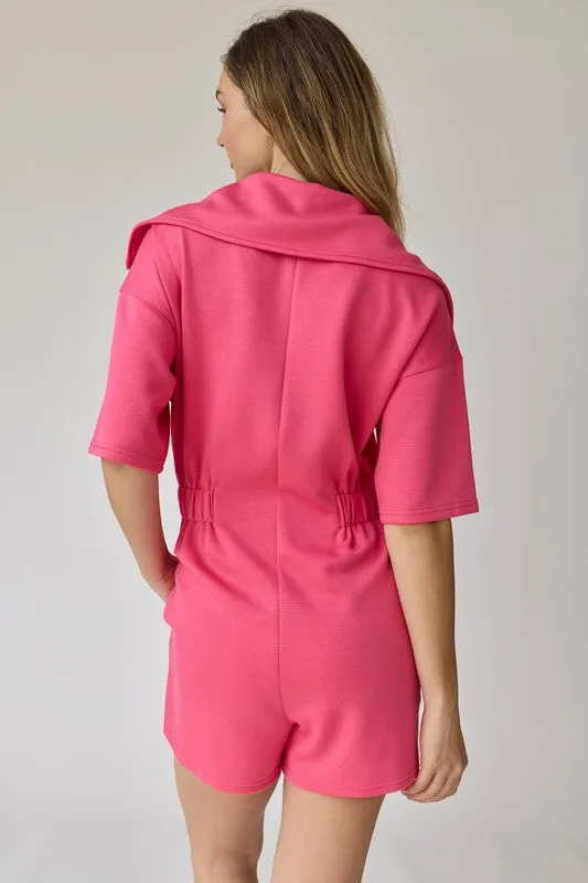 Genesis Front Zip-Up Romper Hot Pink