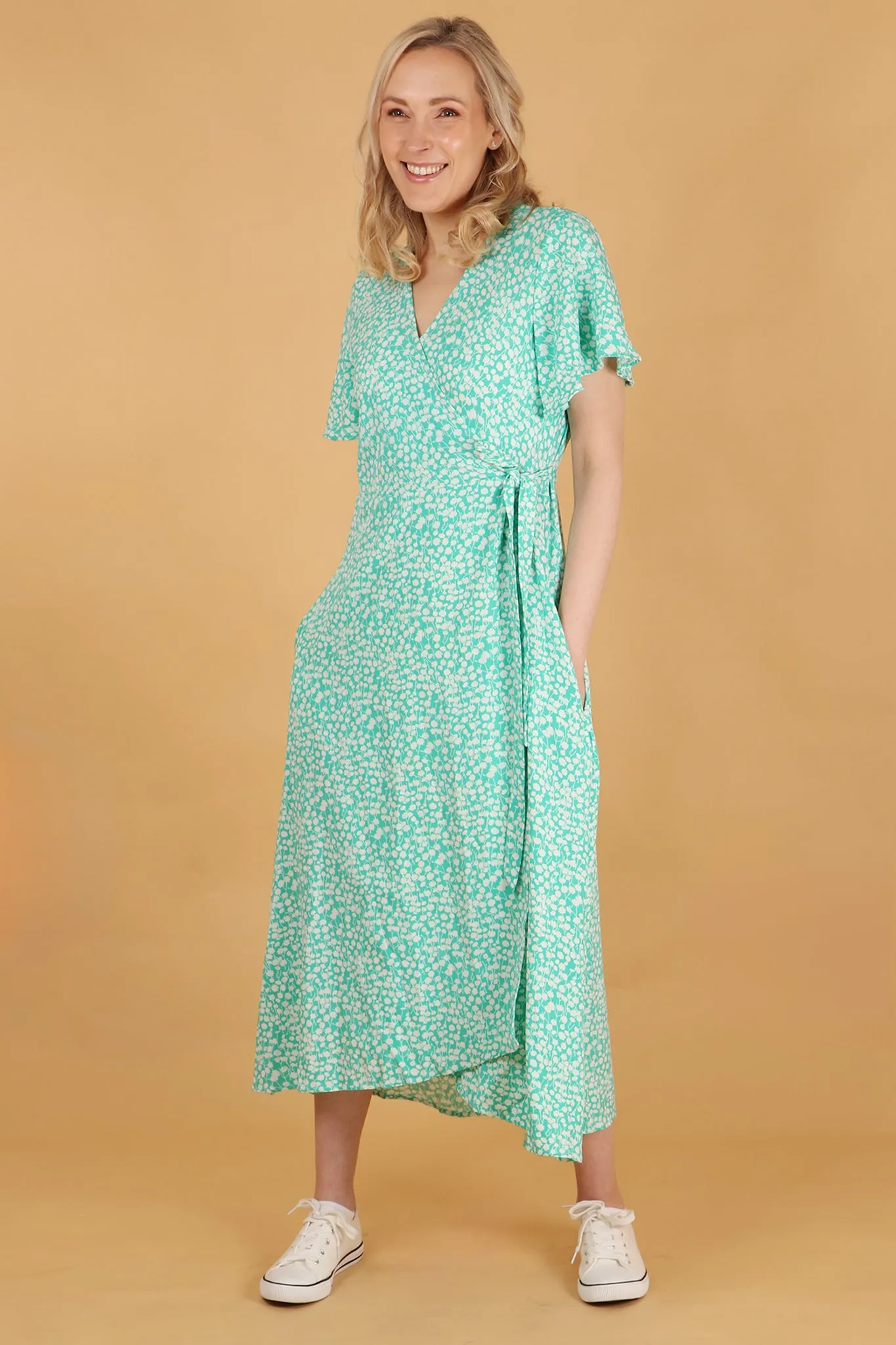 Gillian Wrap Dress - Green, Ditsy Floral