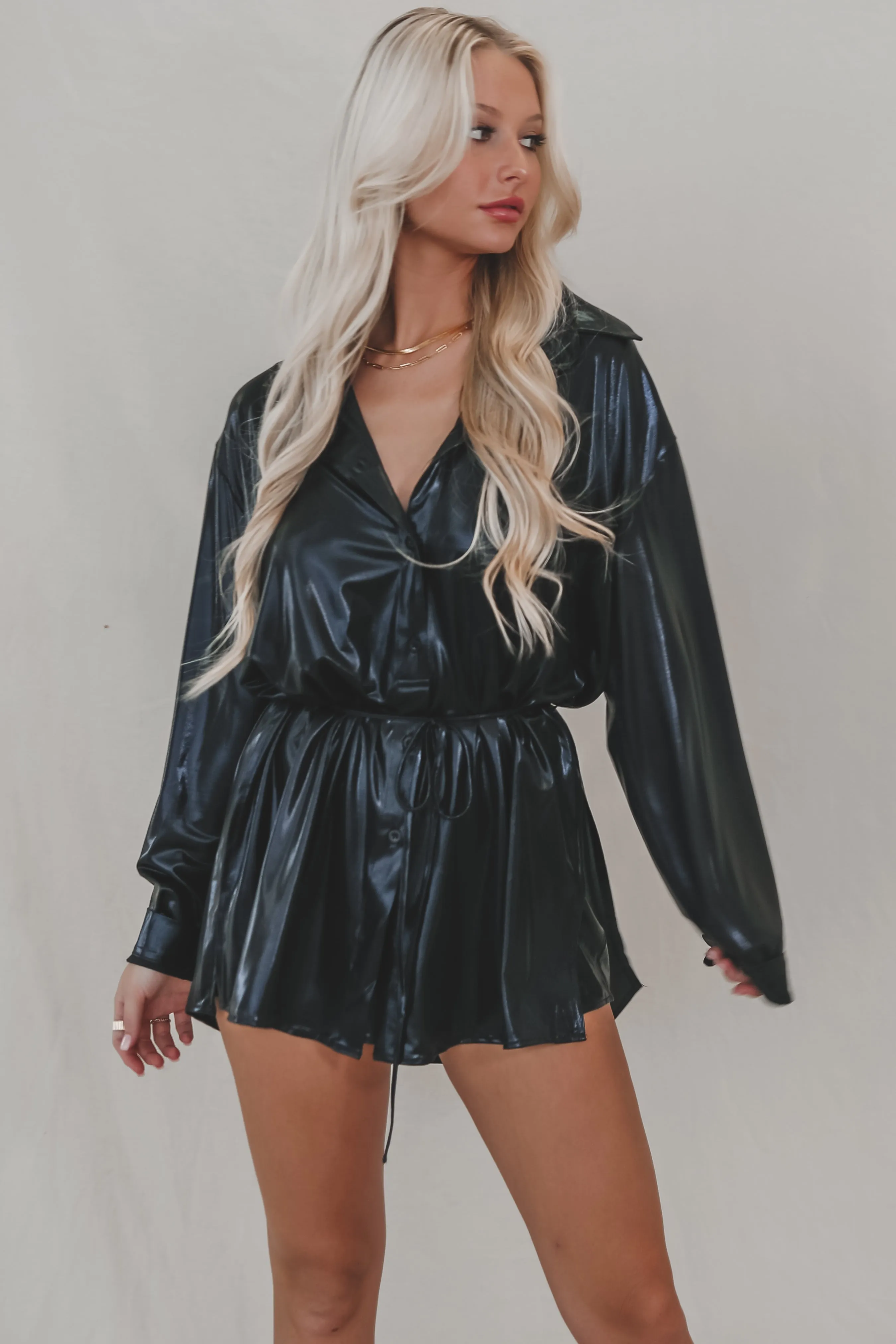 Giving Beverly Hills Liquid Button Up Romper Dress