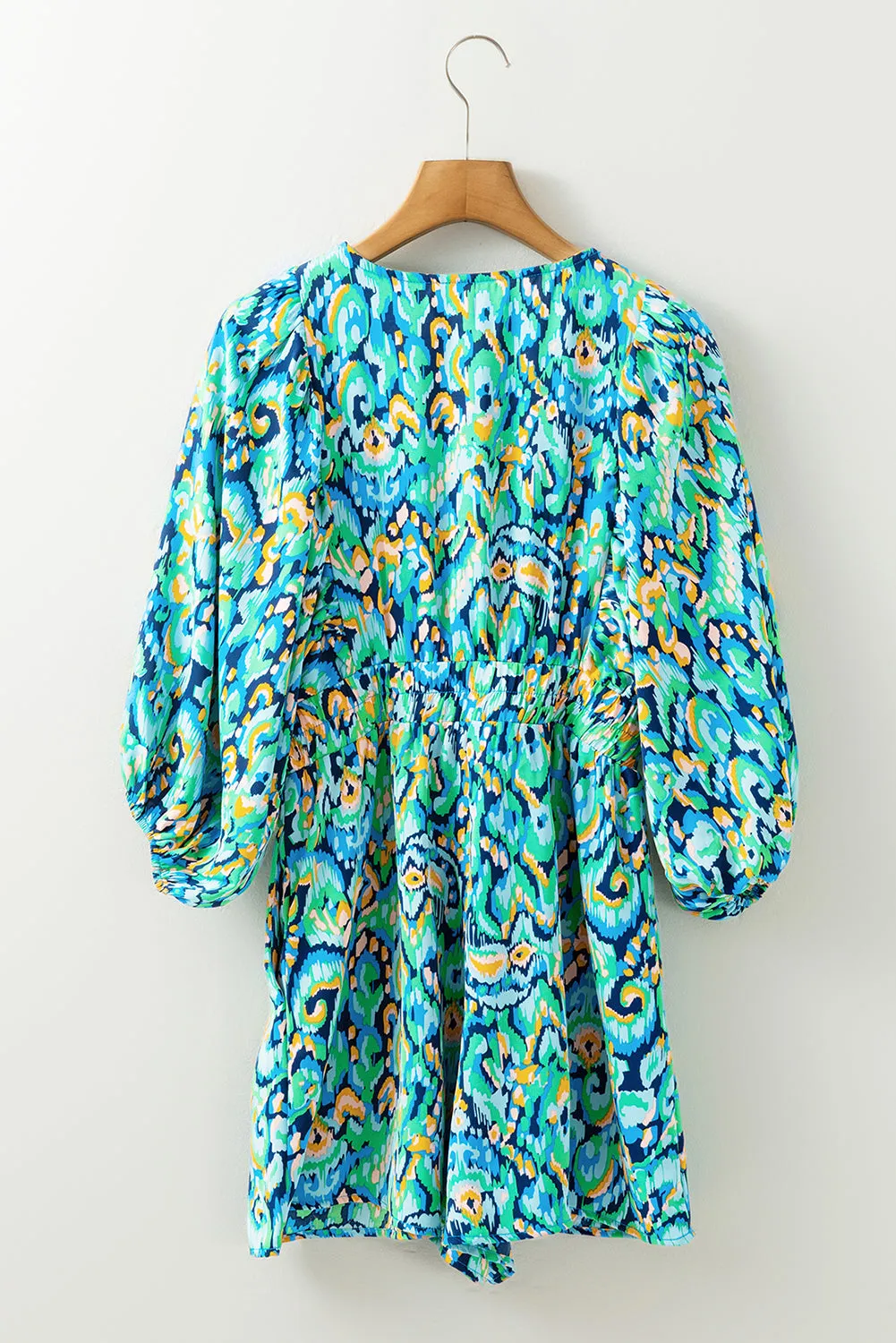 Green Abstract Print Batwing Sleeve V Neck High Waist Romper