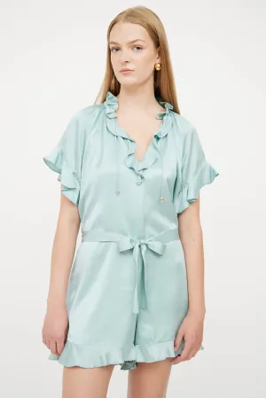 Green Silk Ruffle Romper