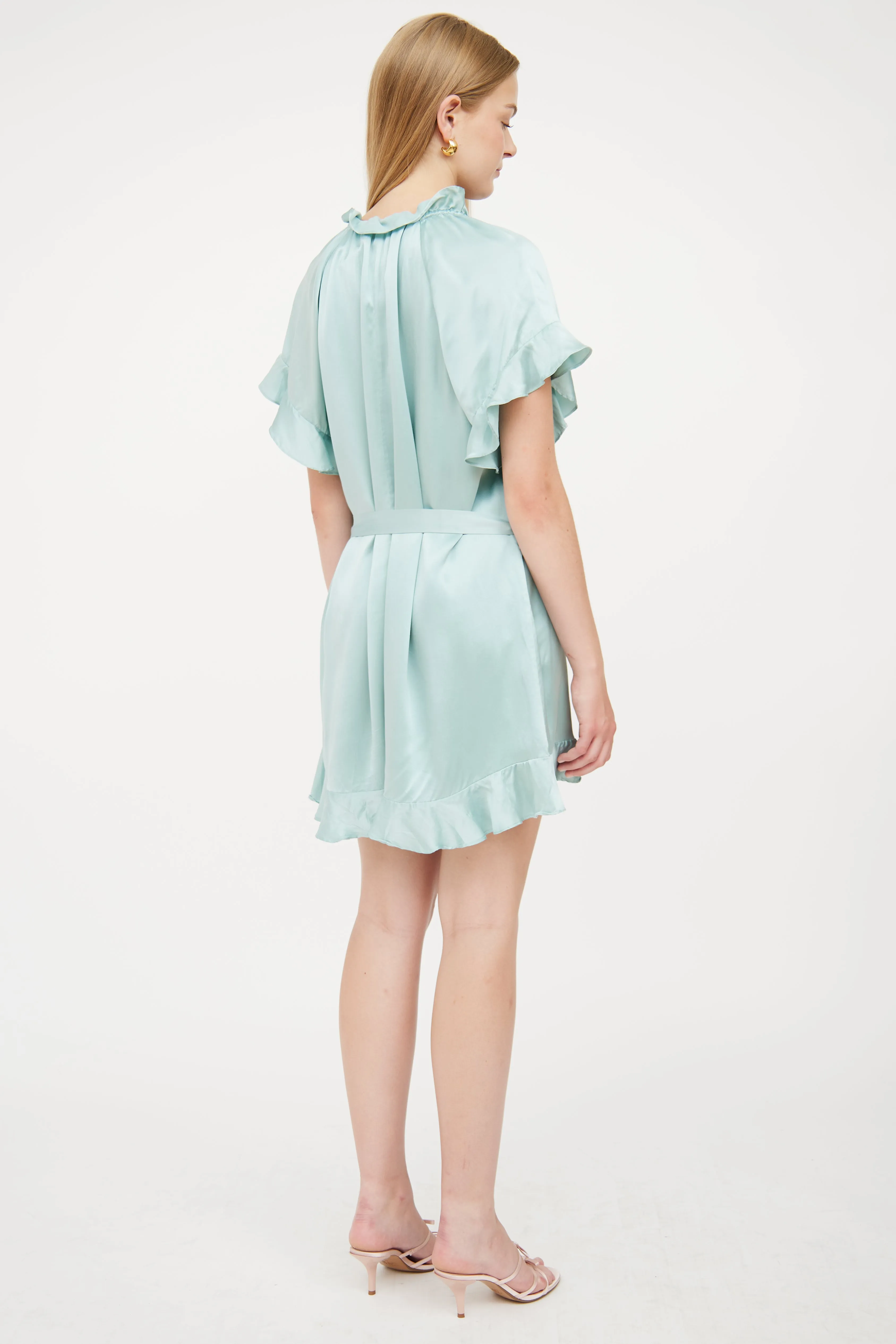 Green Silk Ruffle Romper