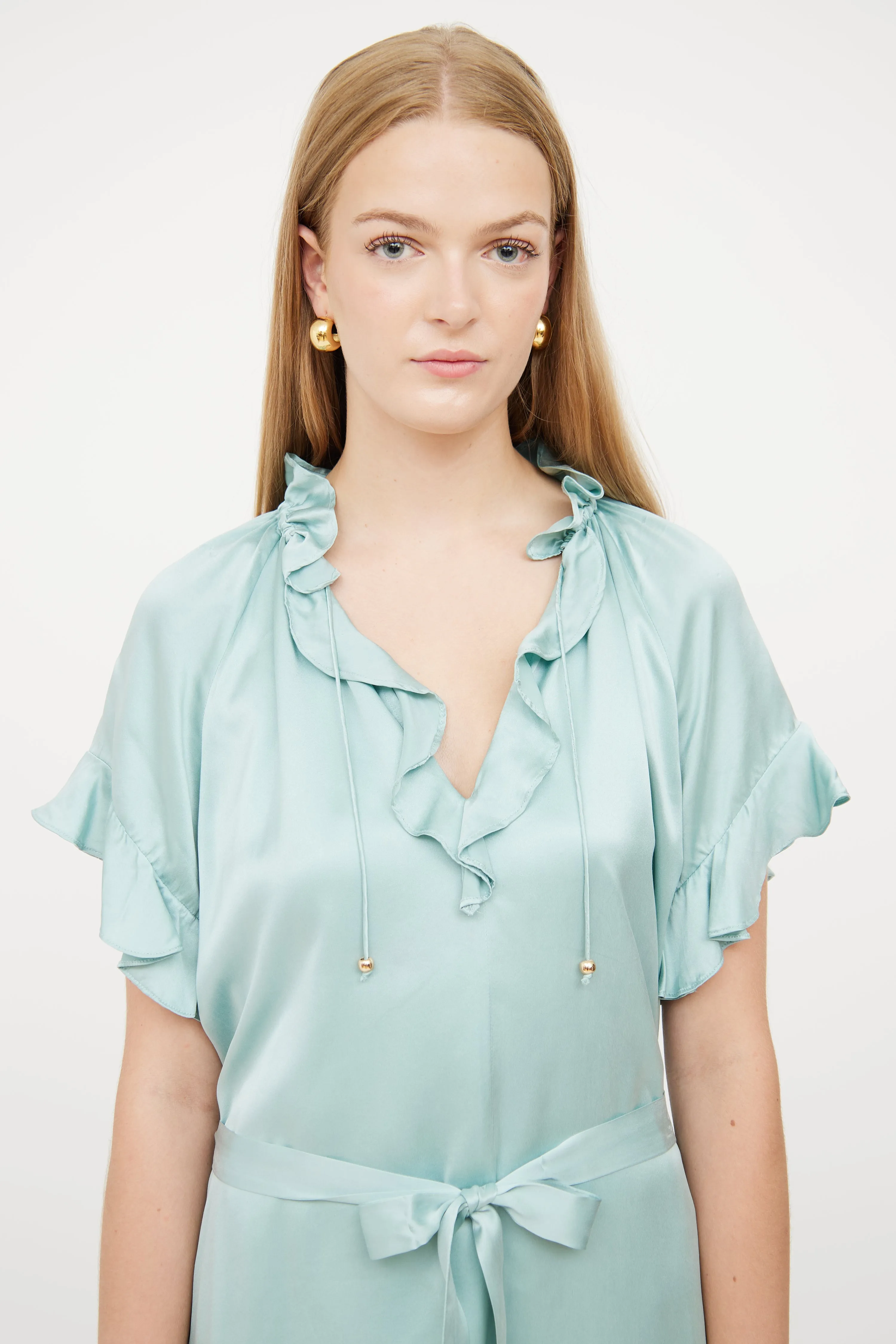 Green Silk Ruffle Romper