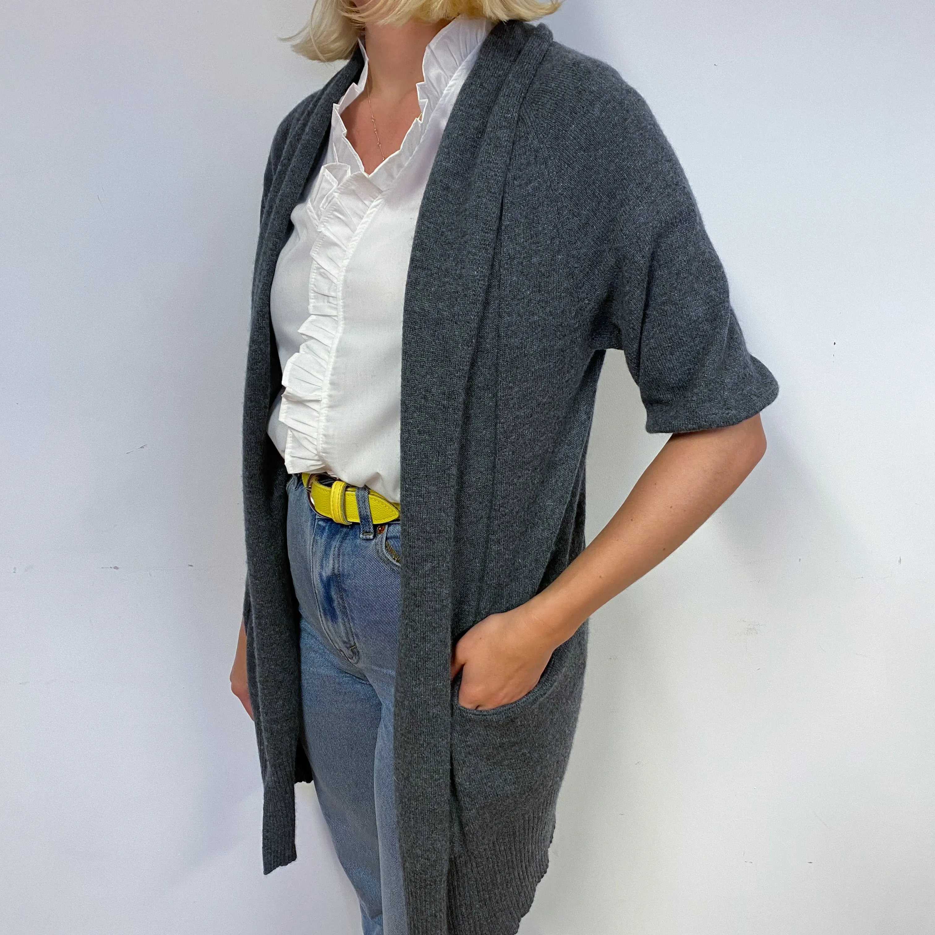 Grey Cashmere Edge to Edge Cardigan Small