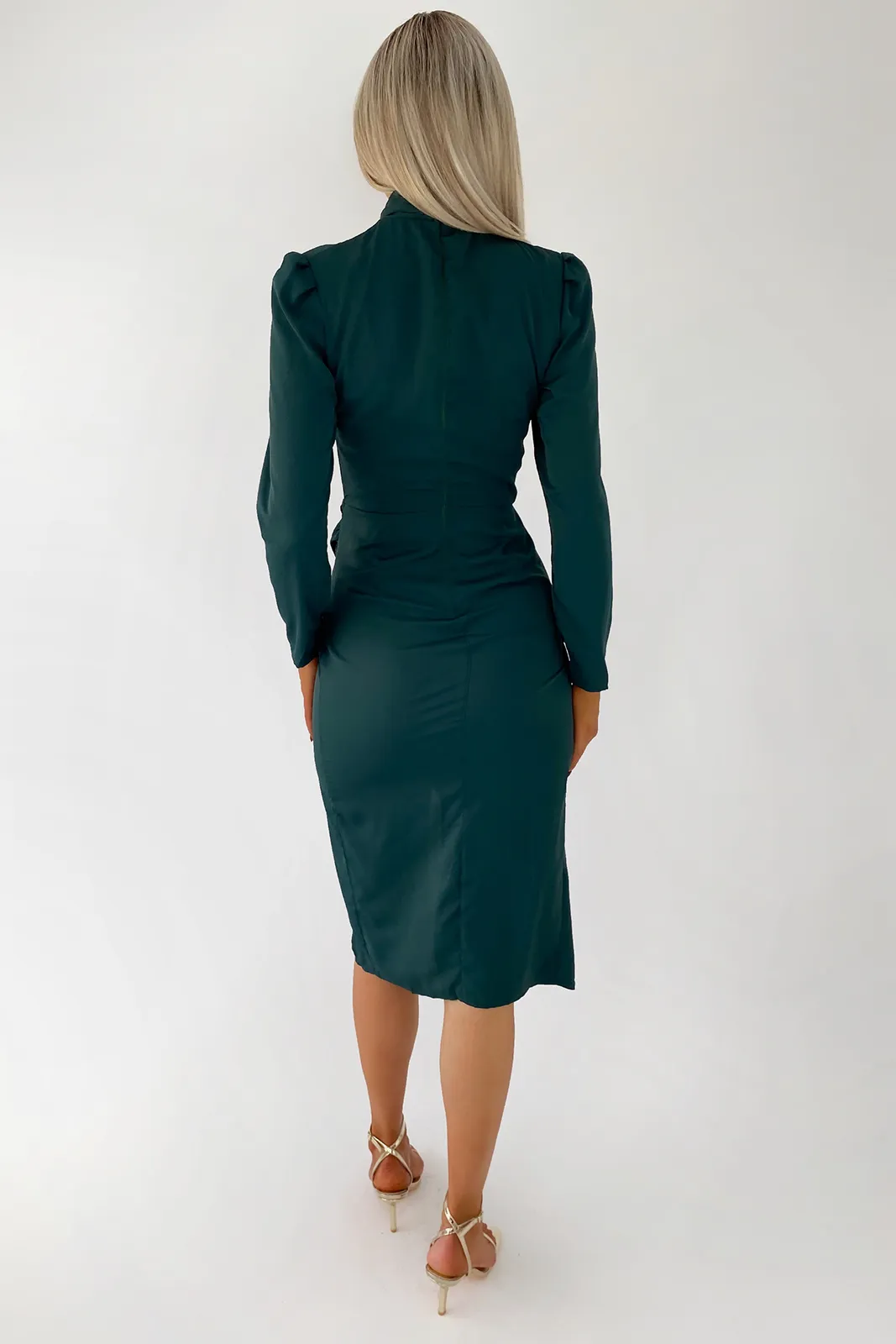 Hailey Teal High Knot Neck Wrap Midi Dress