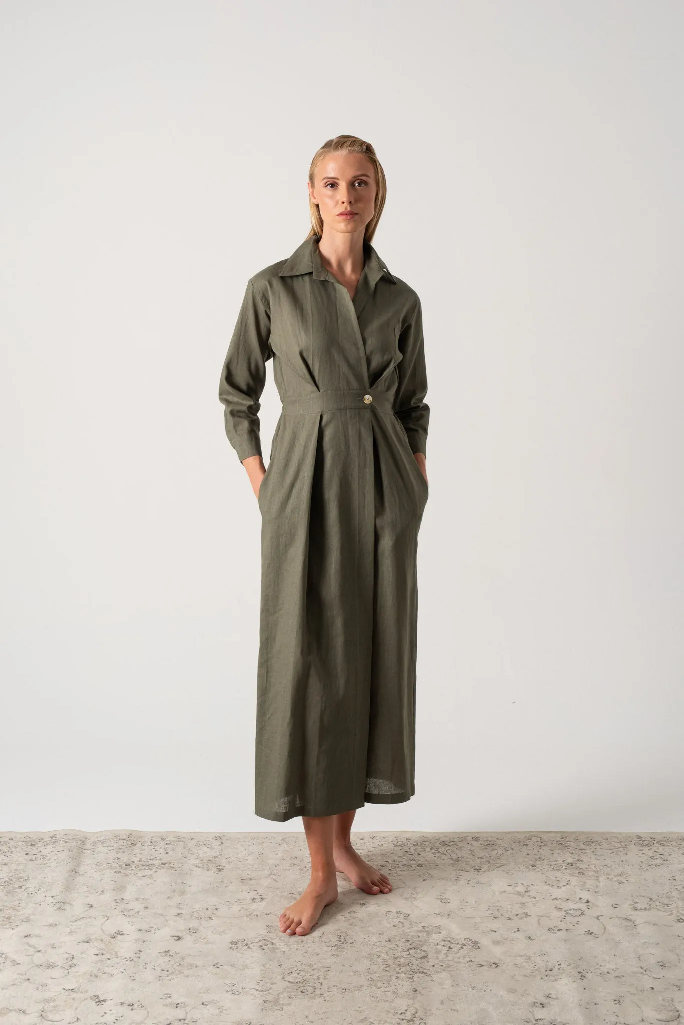 Halvar Linen Maxi Dress Khaki