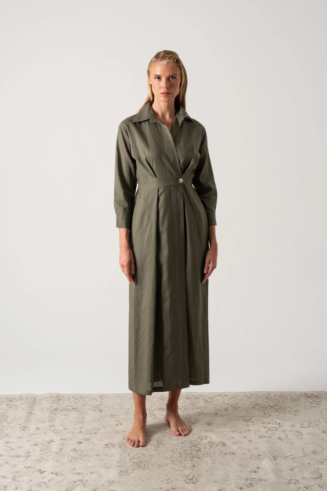 Halvar Linen Maxi Dress Khaki