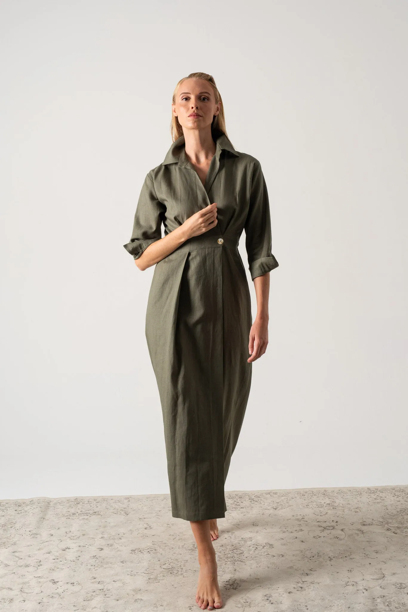 Halvar Linen Maxi Dress Khaki