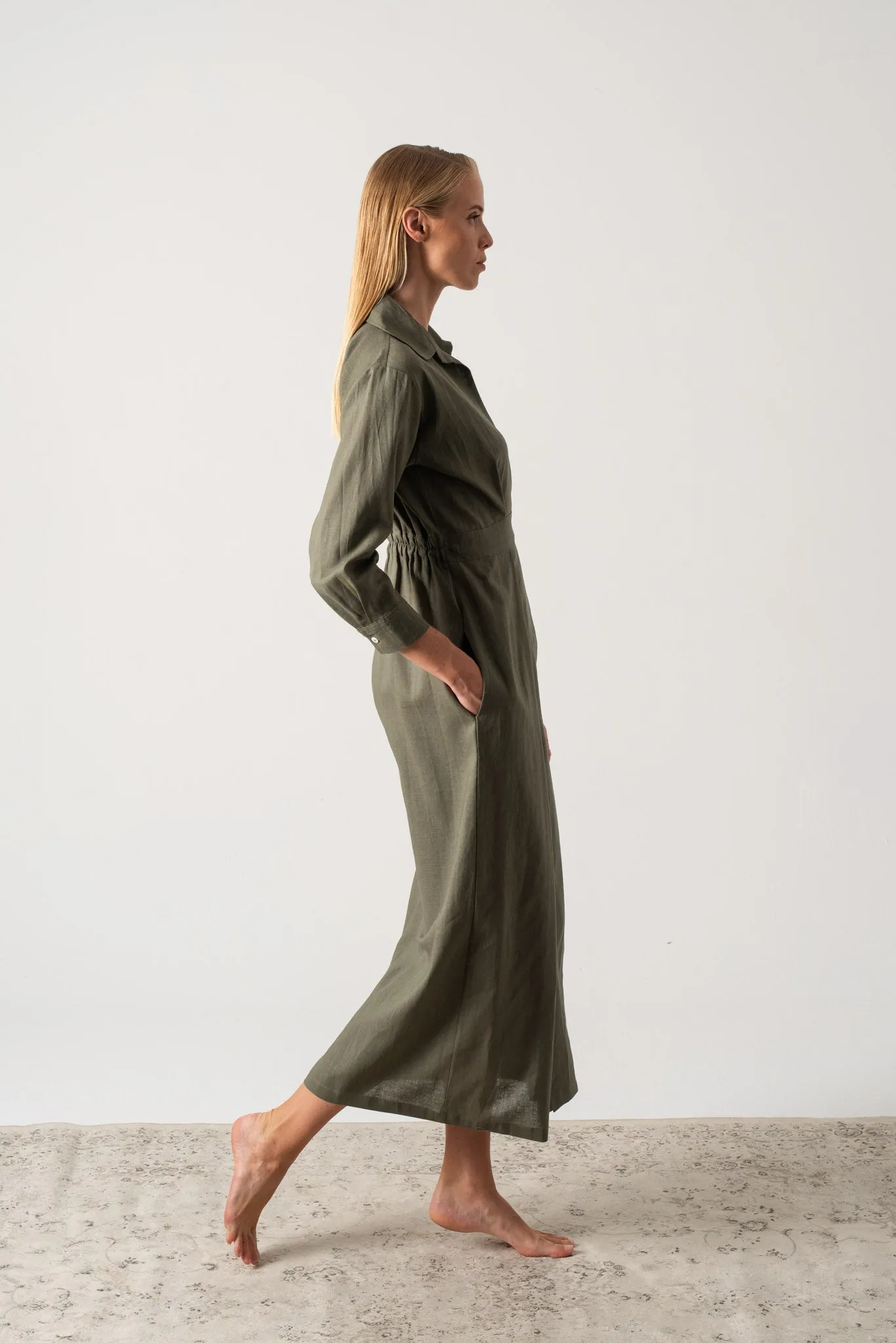 Halvar Linen Maxi Dress Khaki