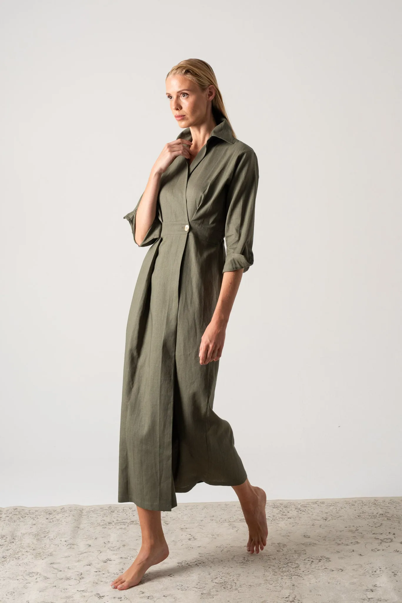 Halvar Linen Maxi Dress Khaki