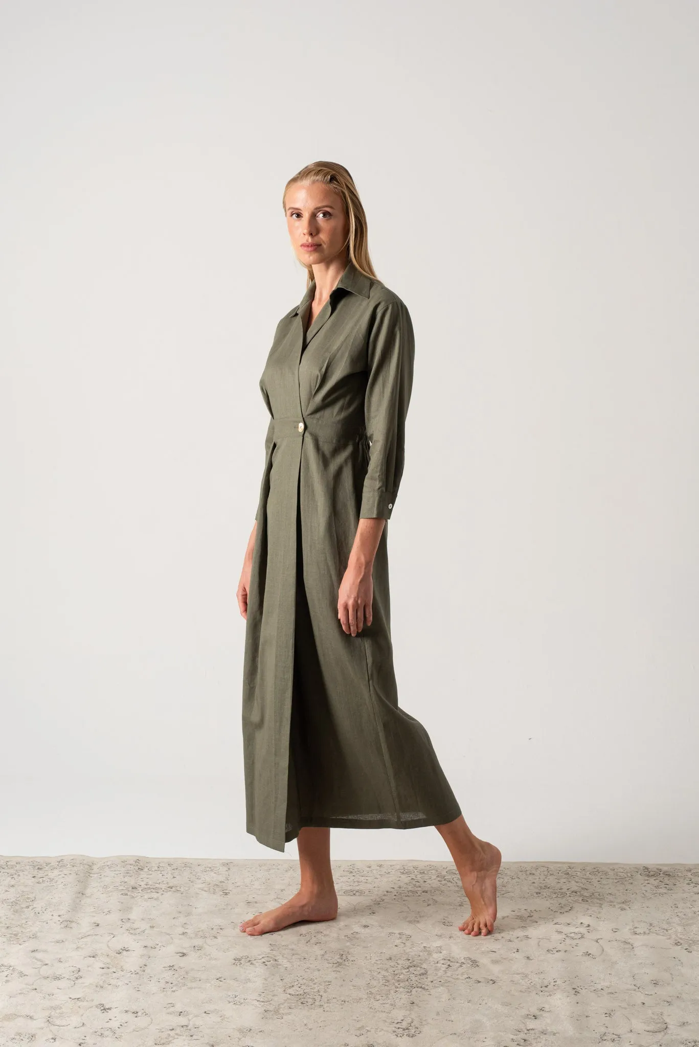 Halvar Linen Maxi Dress Khaki