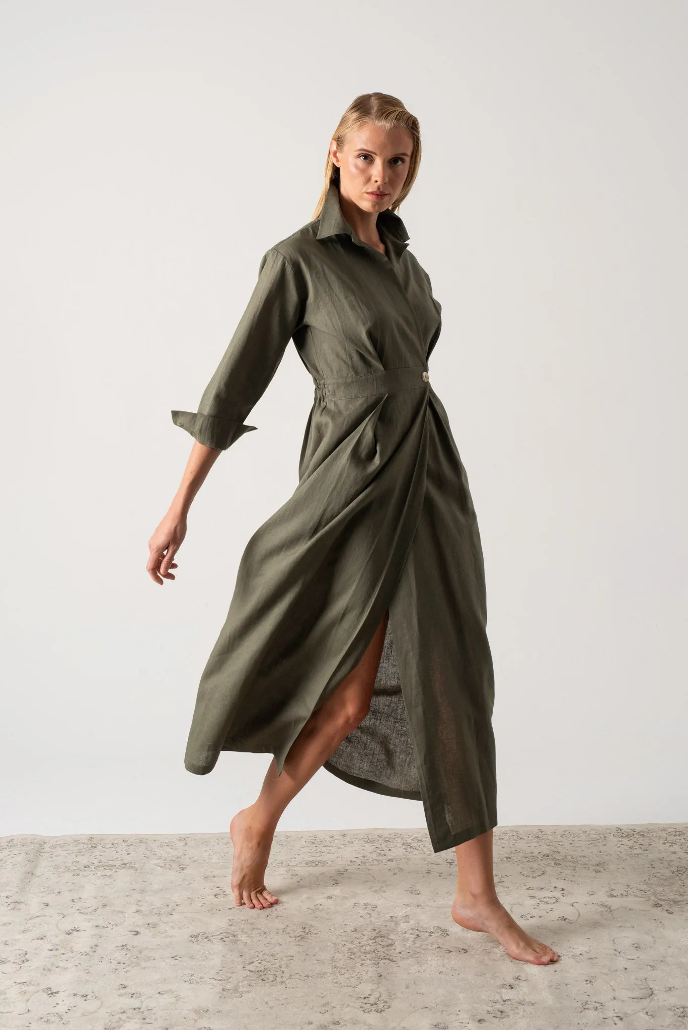 Halvar Linen Maxi Dress Khaki