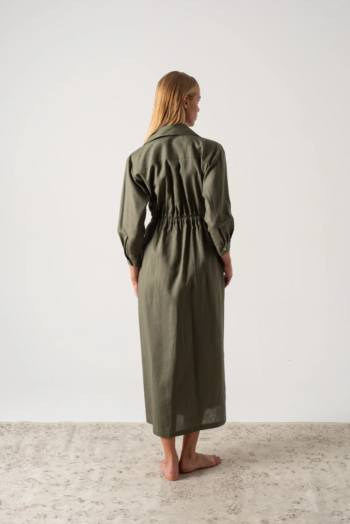 Halvar Linen Maxi Dress Khaki