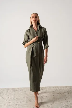 Halvar Linen Maxi Dress Khaki