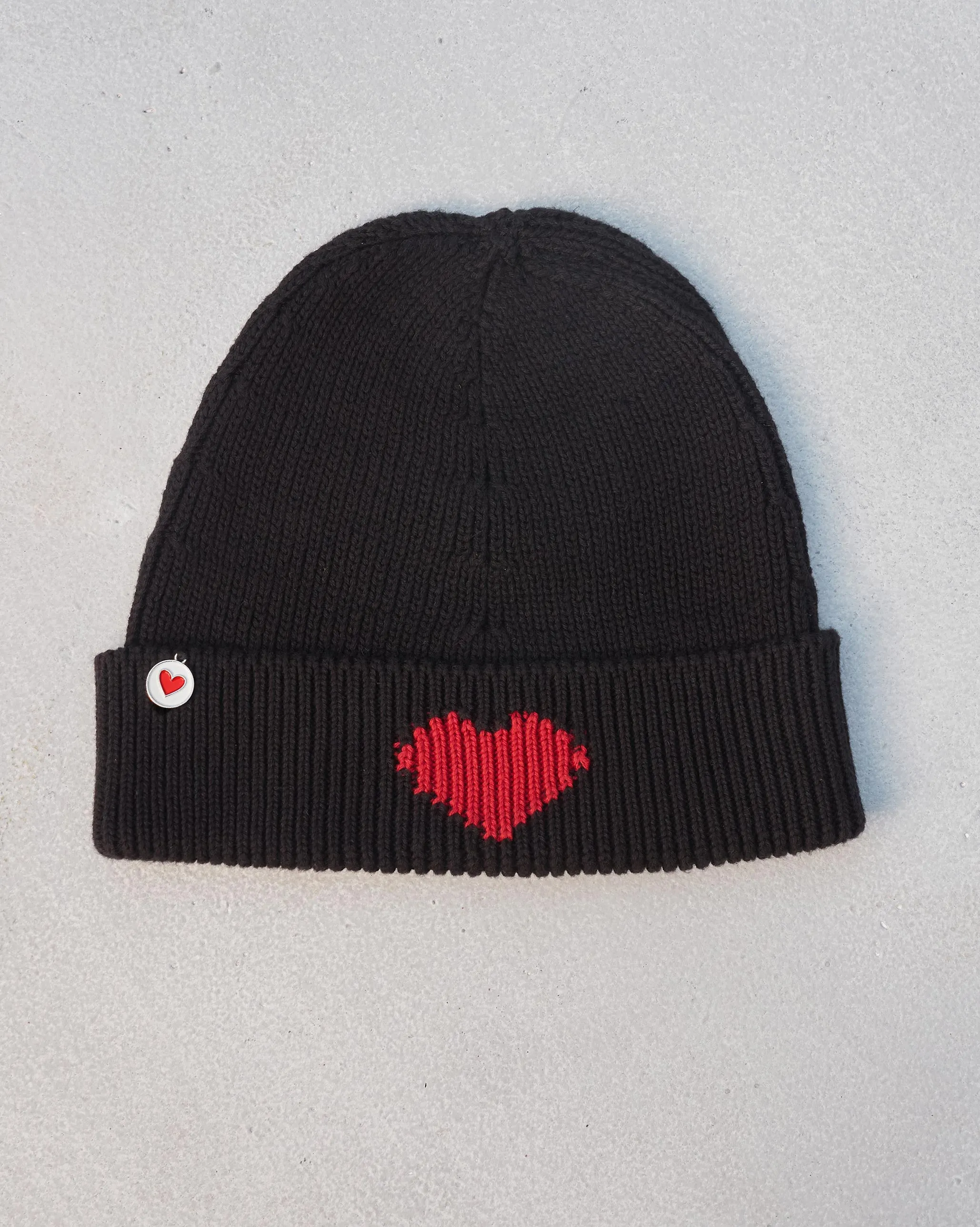 Heart Beanie - Black & Red