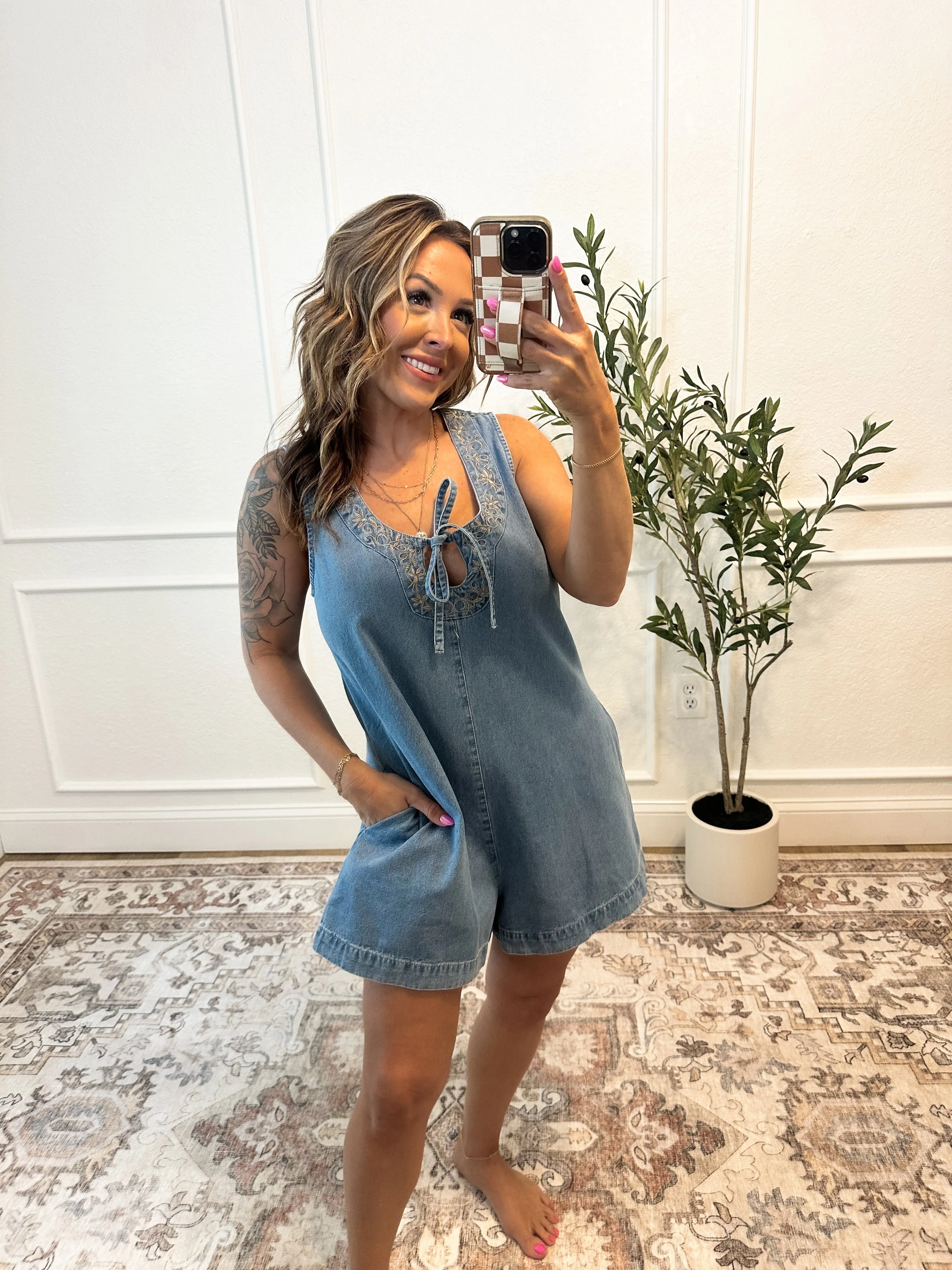 Heart Of The South Flowy Denim Romper