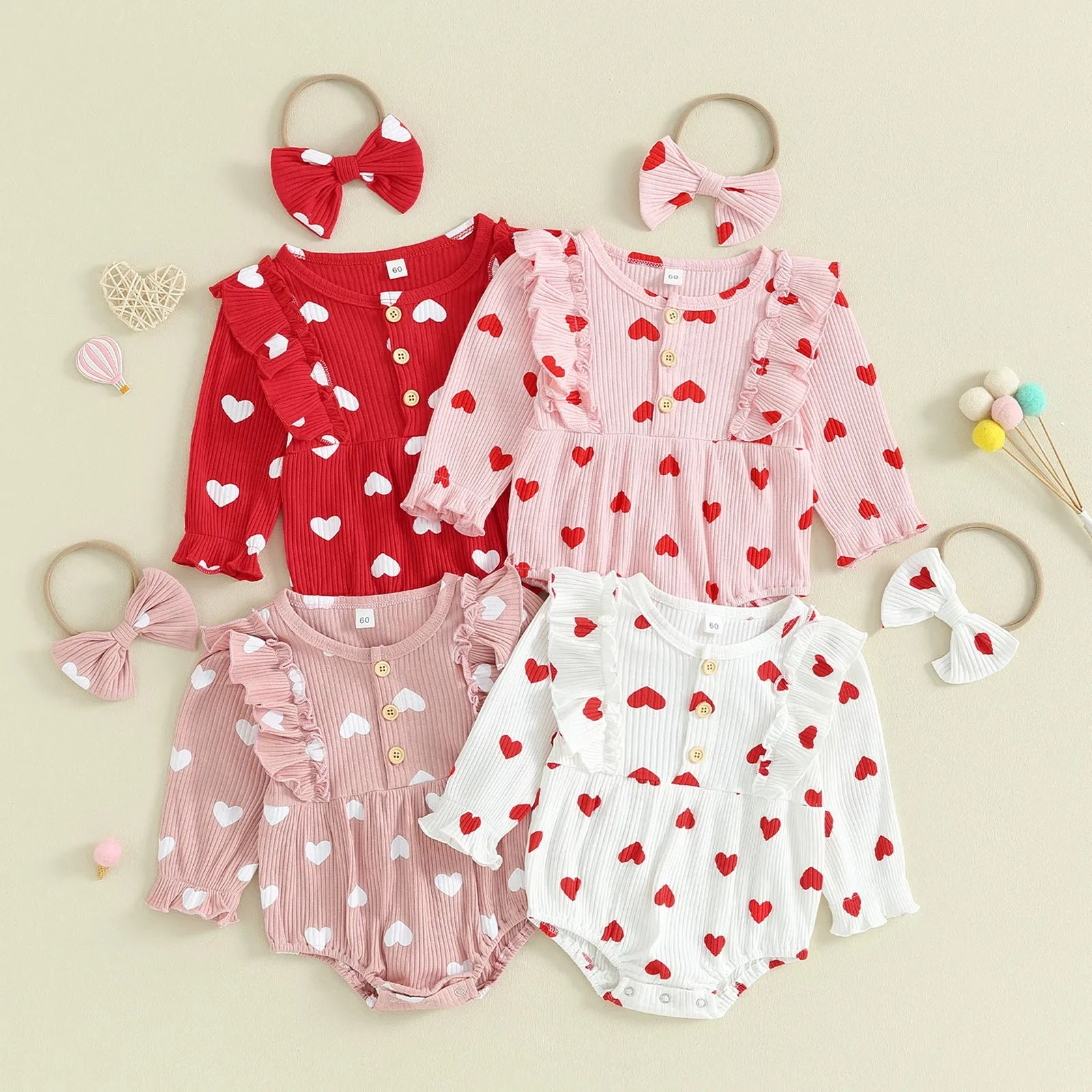 HEARTS Ribbed Ruffle Romper with Headband