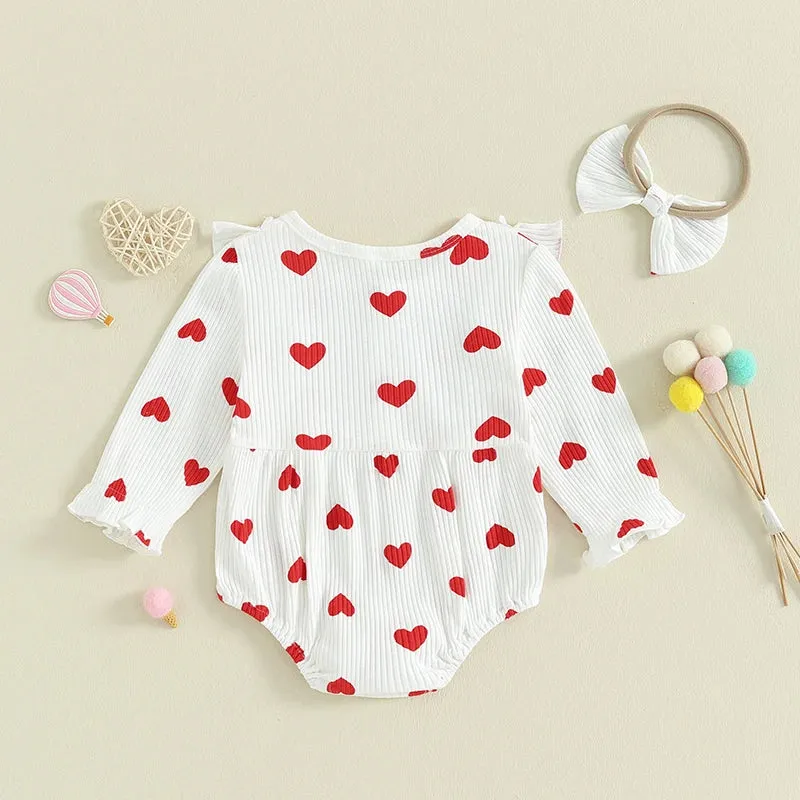 HEARTS Ribbed Ruffle Romper with Headband