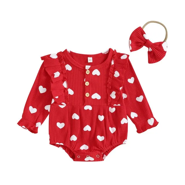 HEARTS Ribbed Ruffle Romper with Headband