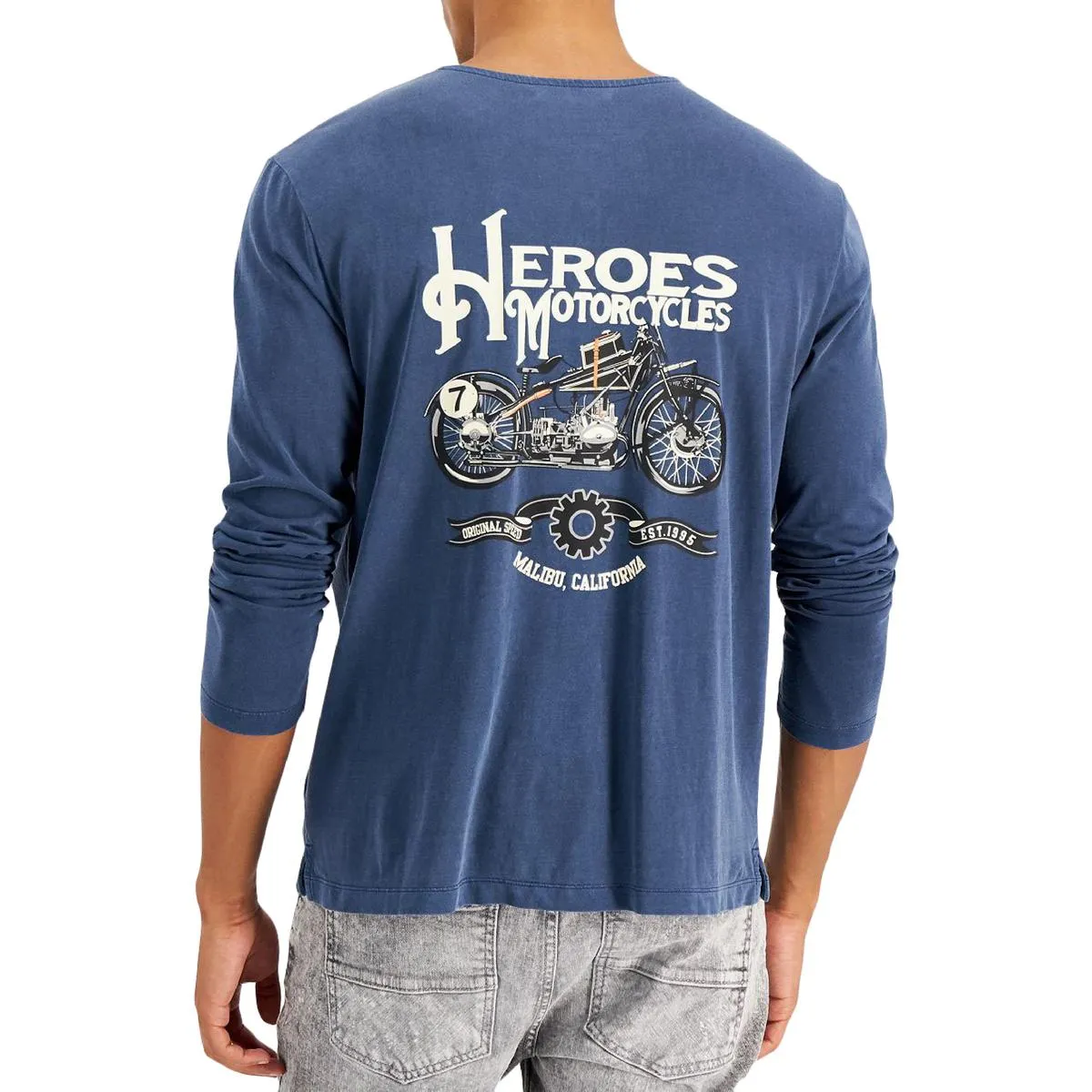 Heroes Motors Mens Classic Seven Graphic Tee Henley Shirt