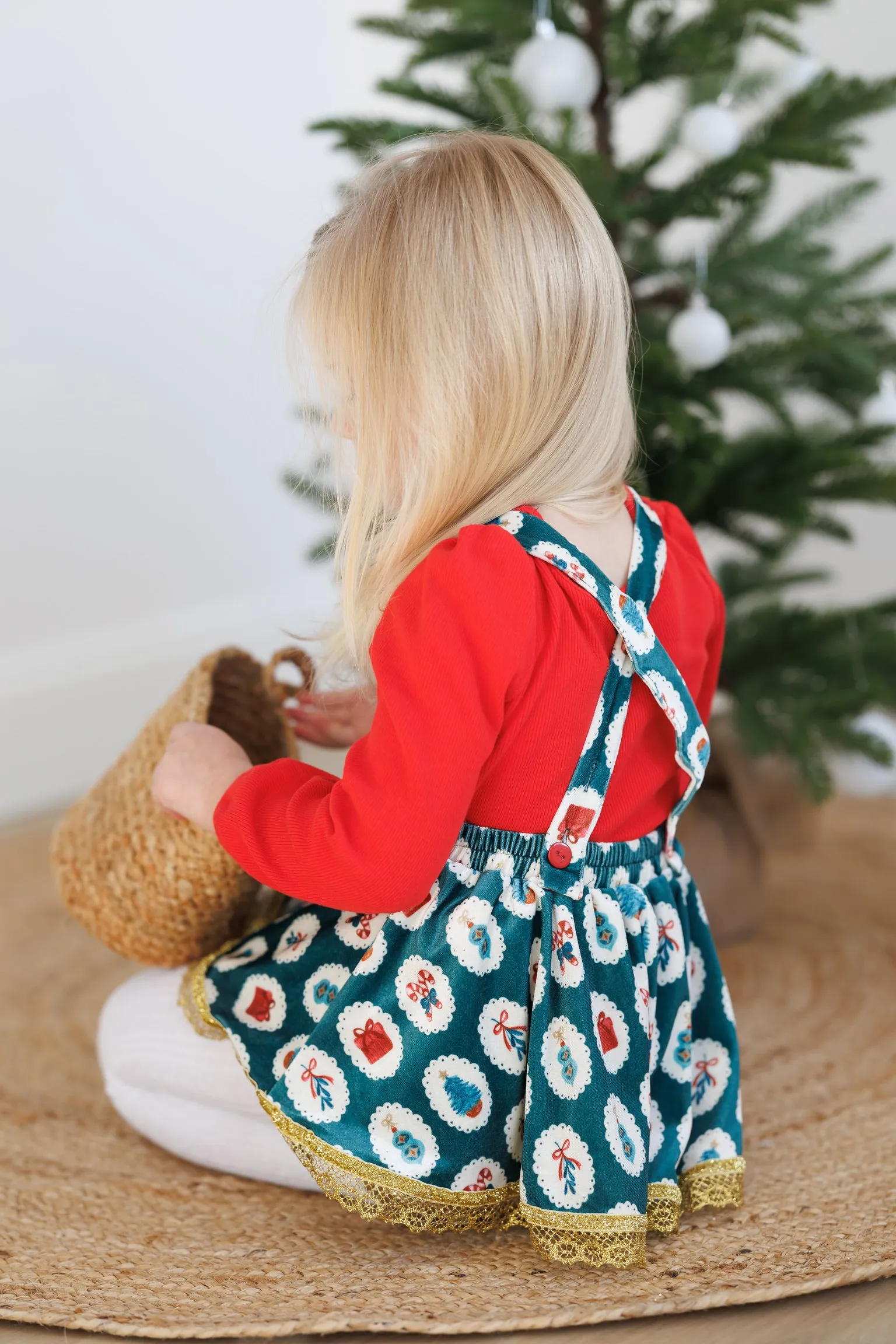 Holiday Joy Velvet Skirted Romper Set (*Size up*)