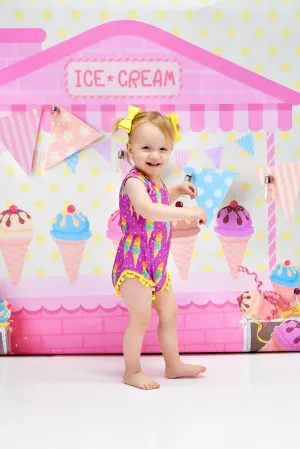 Ice Cream Milk Silk Pom Pom Romper