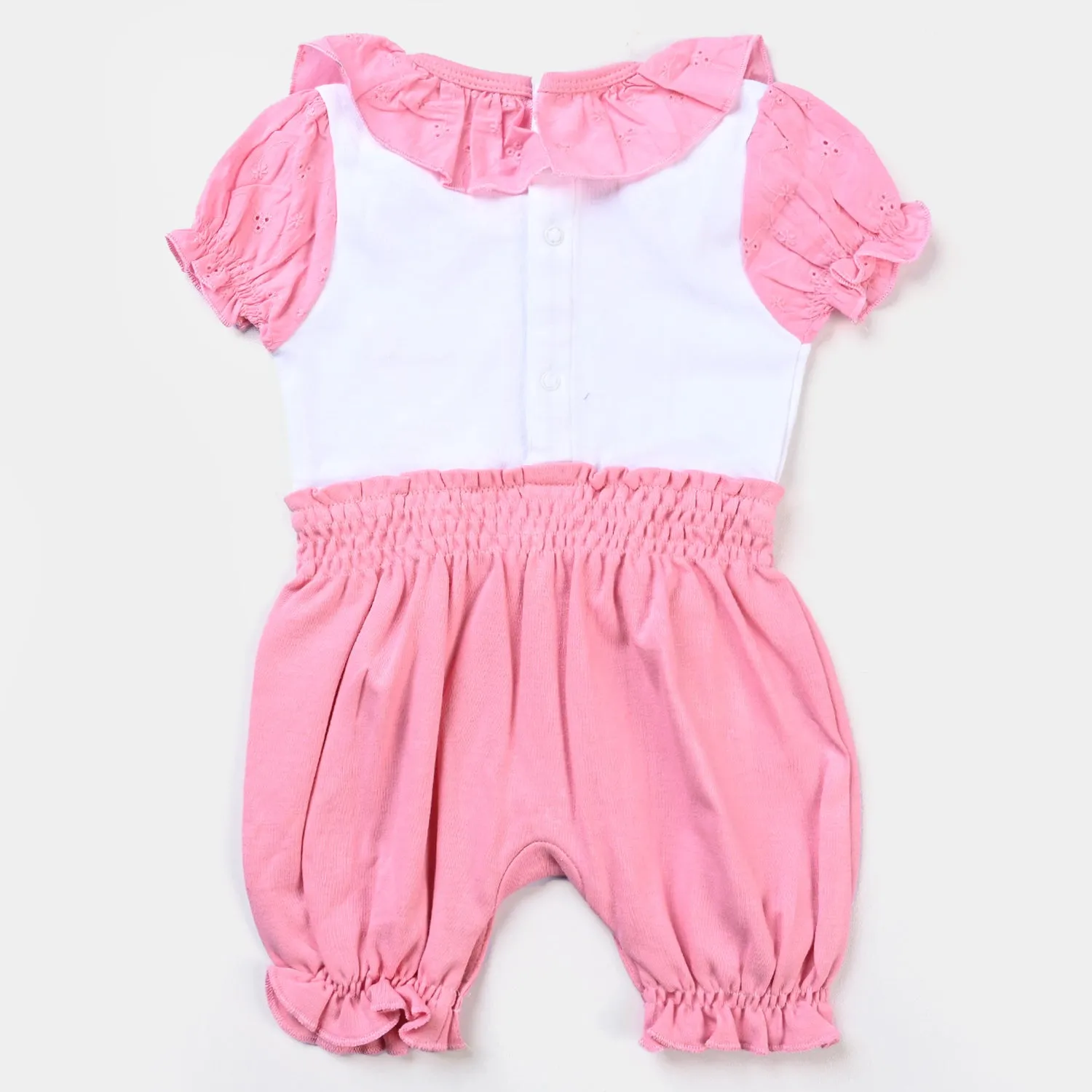 Infant Girls Cotton Interlock Knitted Romper Chicken Collar-C.Pink