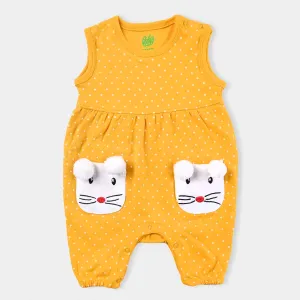 Infant Girls Cotton Interlock Knitted Romper Mouse Face-Citrus