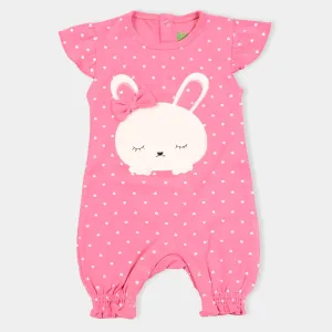 Infant Girls Cotton Interlock Knitted Romper -Pink