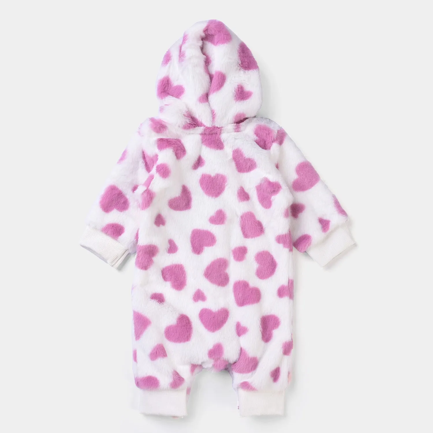 Infant Girls Sherpa Romper Heart-White